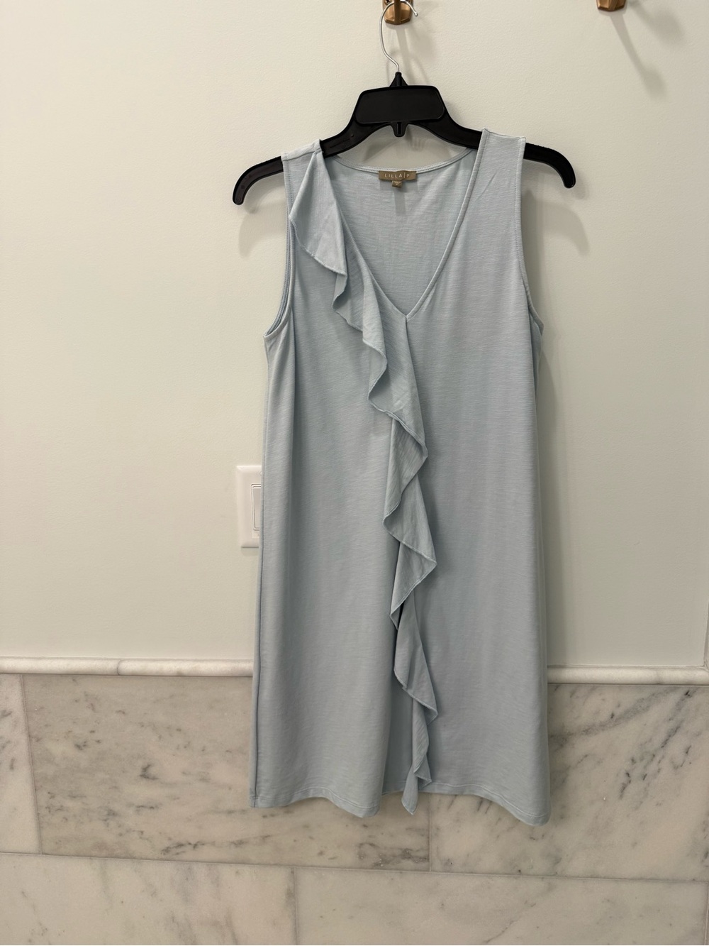 Lilla P Dress Womens Small Blue Pastel Solid Ruffle Sleeveless Coastal